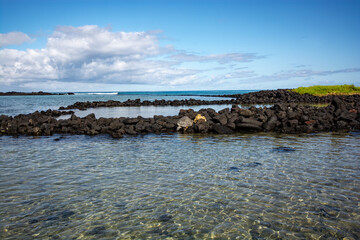 Fishing ponds at Kaloko-Honokohau National Historic Park at Kailua-Kona on the Big Island in Hawaii
