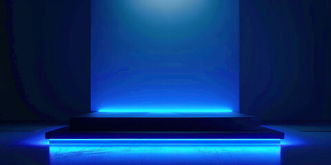 Tunnel in blue neon tones, abstract background