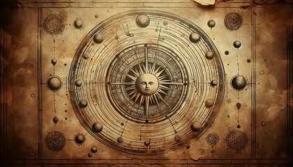 Obraz premium Celestial Mapping Ancient Astronomical Chart of the Solar System