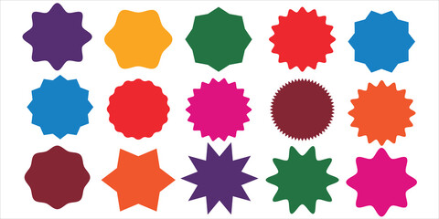 Set sunburst badges. Set of vector starburst, sunburst badges. Simple flat style vintage labels, stickers. Collection star label. Different starburst