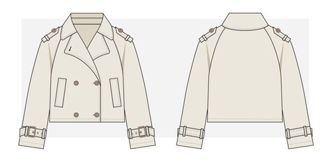 Short Trench coat technical sketch. Vector illustration.