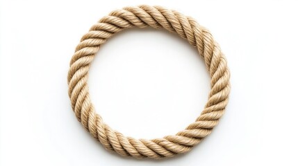 Fototapeta premium Thin Rope Circle. Beige Wave Rope in Circular Loop Isolated on White Background