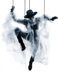 Obraz premium A haunting puppet draped in sheer fabric, creating an eerie effect with its mysterious presence and dramatic pose.