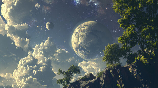
This artistic representation of our solar system showcases a vibrant array of planets, each depicted with unique colors and swirling gaseous atmospheres. The planets appear to "dance" gracefully agai