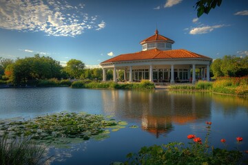 Obraz premium Cook County Illinois: Northbrook Village Pavilion and Lake Scenery