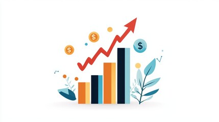 Financial charts, upward market trends, flat design illustration