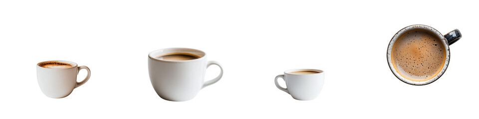 set of A fresh coffee cup with, Fresh Coffee Cup with Steamy Perfection, Fresh Coffee Cup with Vibrant Aroma, on a transparent backgrounds