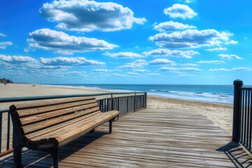 Jersey Shore Boardwalk. Serene View of New Jersey Coastline on a Sunny Day