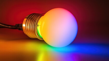 Colorful Light Bulb Casting a Rainbow Glow