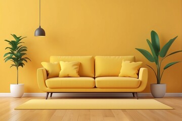 Yellow Sofa and Plants in a Minimalist Living Room