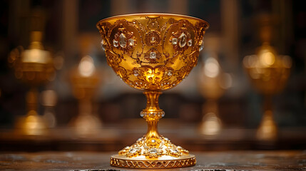 Ornate Golden Chalice with Intricate Designs -  Realistic Image