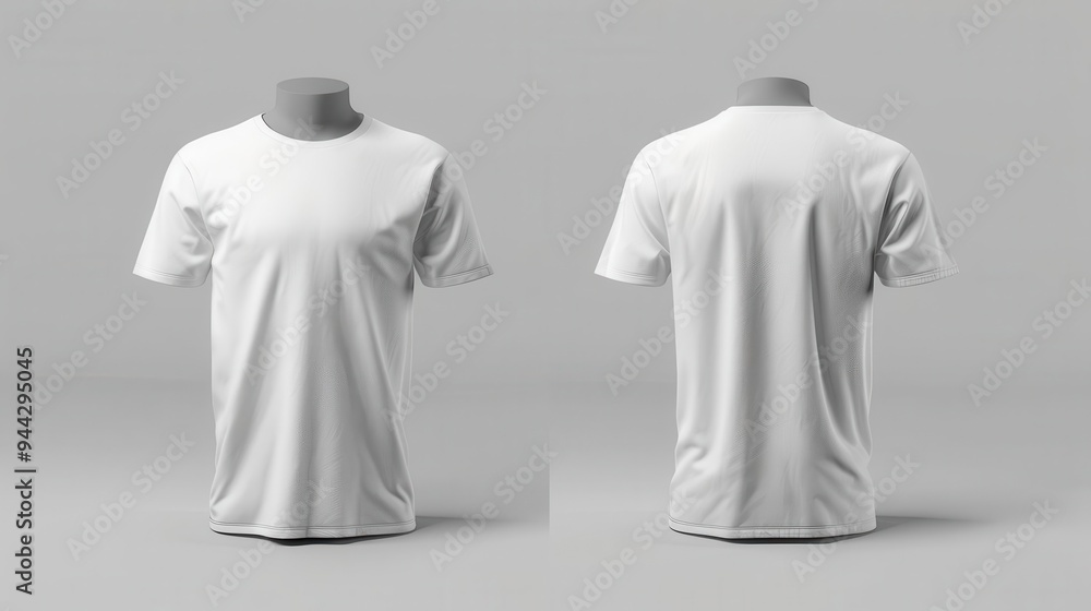 Poster minimalist white tshirt mockup front and back views on invisible model crisp fabric texture highligh