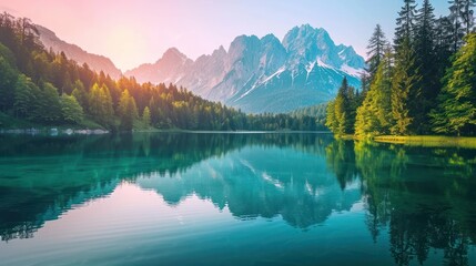 Obraz premium Serene Mountain Lake at Sunrise