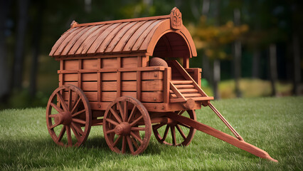Professionally crafted 3D wooden model of wood transport cart.