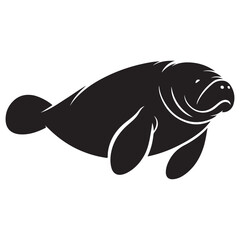 Black And White Manatee Silhouette illustration