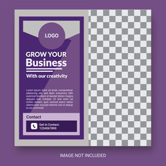 Social Media Post Layout With Purple And White Color. With Free Mock-Up