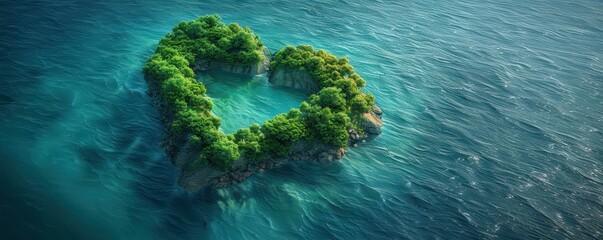 Heart shaped island with copyspace. Banner, place for text