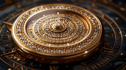 Obraz premium Golden Dial Watch with Diamonds Closeup Illustration