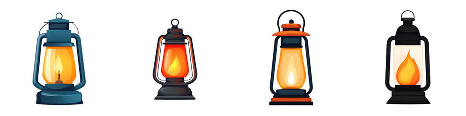 A collection of colorful lanterns, each featuring unique designs and glowing flames, perfect for adding charm to any setting.