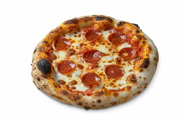 Pepperoni pizza with crispy crust on white background