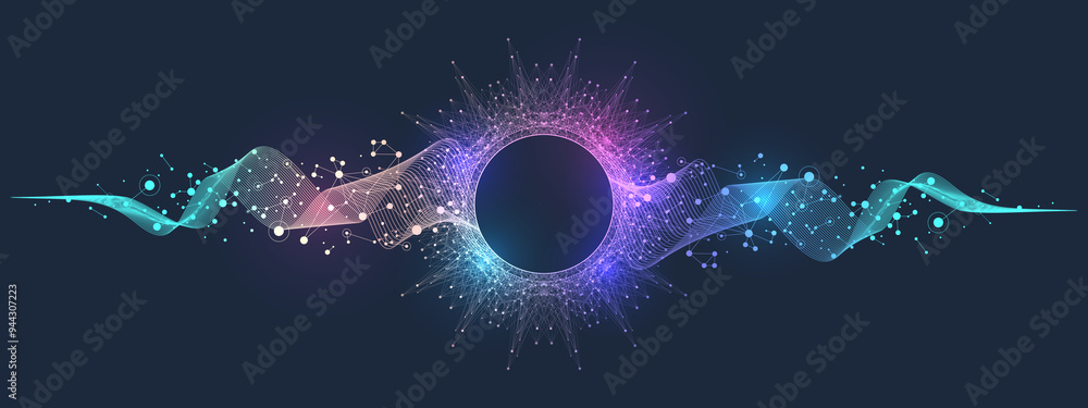 Poster AI Banner Concept In The Digital Style. Generative Ideas Design Element For Internet Technology. Futuristic Technology Concept Artificial Intelligence.