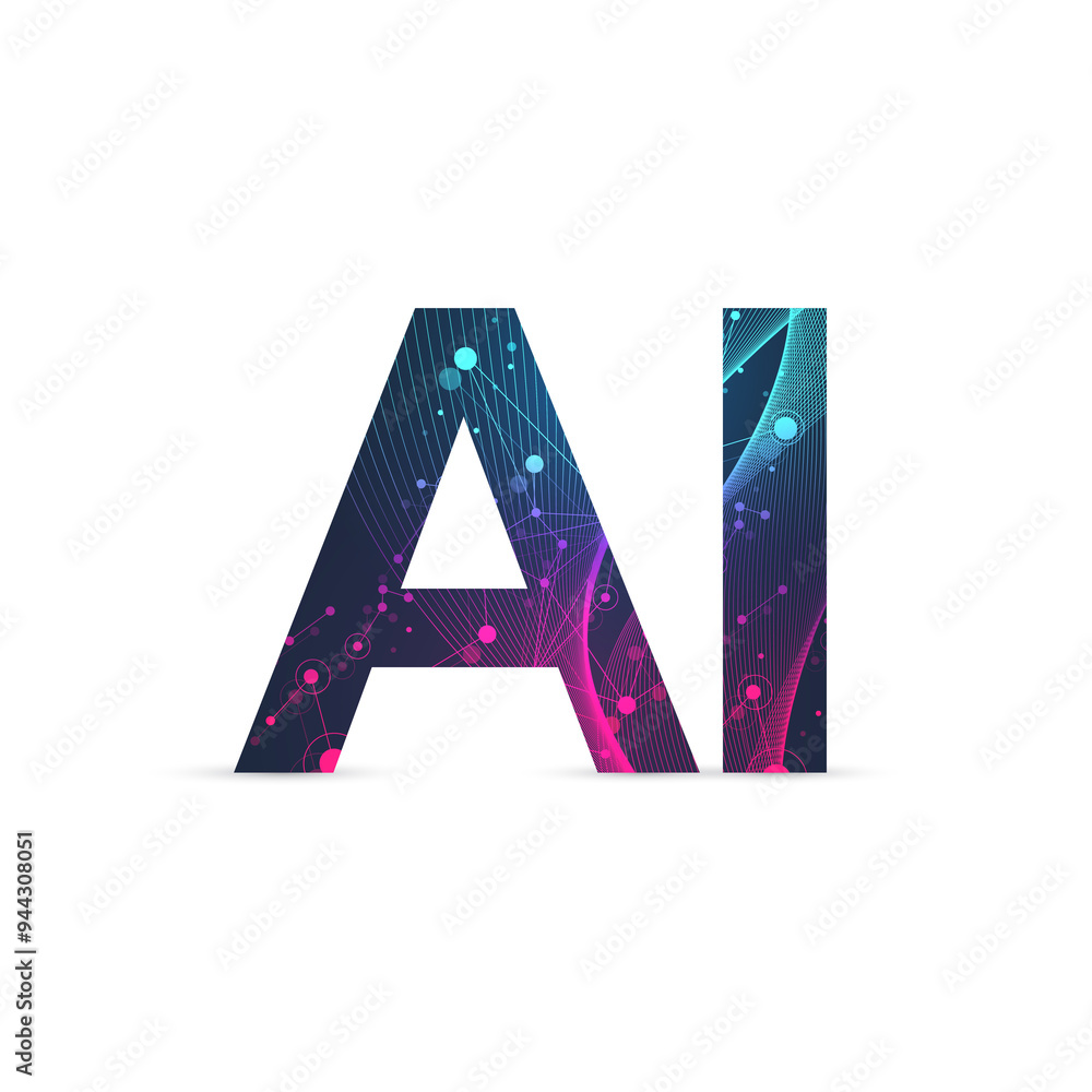 Aufkleber AI Banner Concept In The Digital Style. Generative Ideas Design Element For Internet Technology. Futuristic Technology Concept Artificial Intelligence.