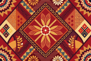 ethnic tribal elements and hibiscus fabric patchwork abstract vintage vector seamless pattern
