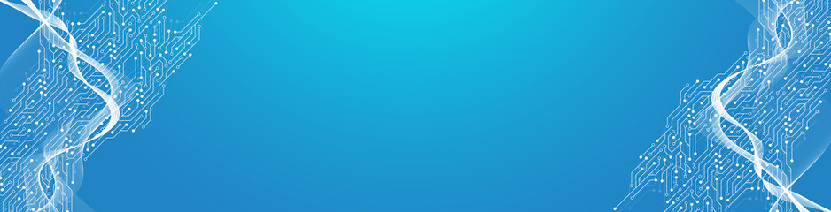 Abstract background with technology circuit board texture. Modern electronic motherboard texture. Engineering and communication concept for header, web banner, website, presentation.