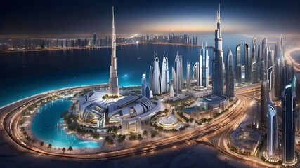 Dubai's nighttime panorama, United Arab Emirates