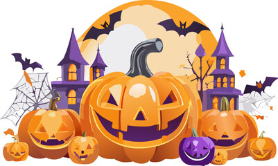 Halloween pumpkin with scary smile for poster, banner isolated, vector illustration