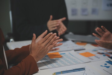 Hand join together for work togetherness, Hand stack for business and service, Team volunteering or teamwork. Concept connection of community and charity. Group of business workforce participation.