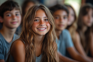Fototapeta premium A group of students sitting in a circle, sharing their excitement about the new school year.