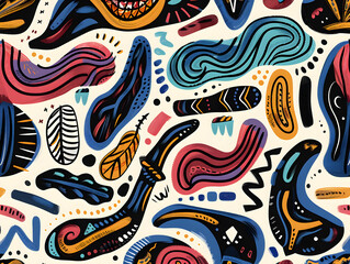 Abstract Tribal-Inspired Pattern with Bold Shapes and Vibrant Colors 