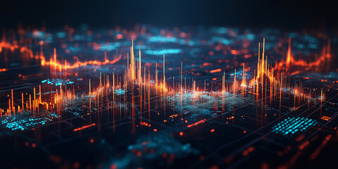 Obraz premium A computer generated image of a cityscape with orange and blue lines