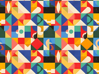 Bold Geometric Patterns with Vibrant Circles and Squares in Seamless Design 