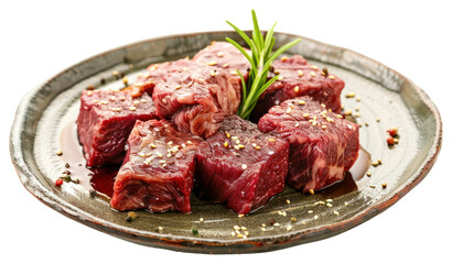 Fototapeta premium PNG Fresh marinated beef cubes plate