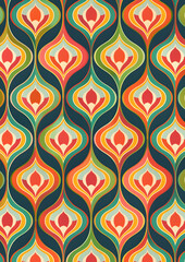 Vibrant Retro Waves and Geometric Patterns: A Colorful Tribute to Mid-Century Design 