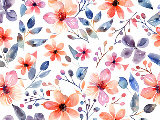 "Vibrant Watercolor Floral Patterns on a Clean White Background" 