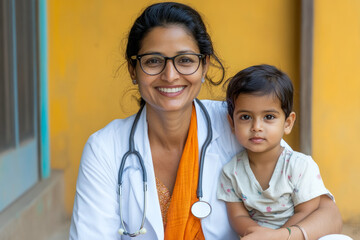 Smiling Doctor Holding Child During Checkup