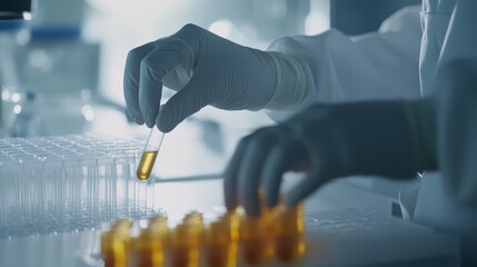 Scientist handling test tubes in laboratory