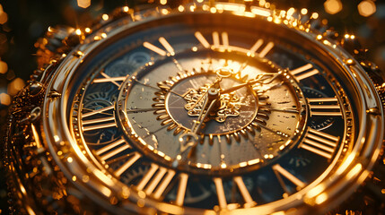 Obraz premium Golden Clock Face with Roman Numerals Illustration