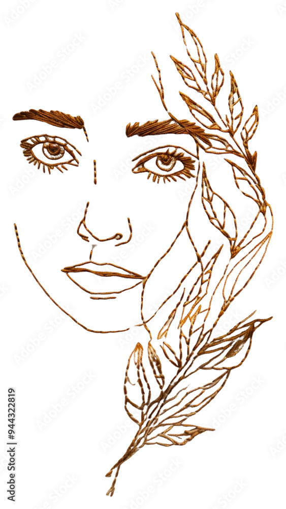 Wall mural PNG Simple line art woman embroidery pattern textile.