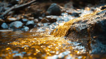 Fototapeta premium Find gold by sifting through dirt and water in rivers and streams.