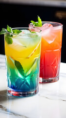 two drinks on a countertop