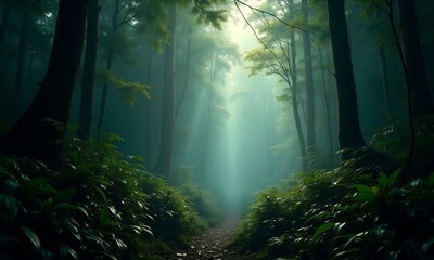 Obraz premium Jungle background forest nature scene futuristic 