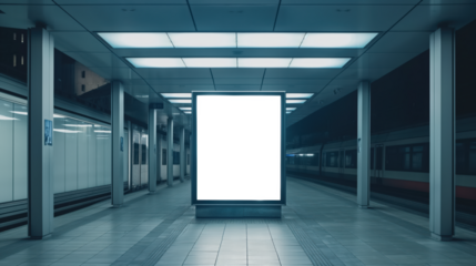 A white billboard is in a subway station Mockups, Transparent PNG