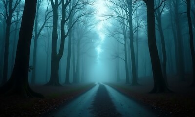 Obraz premium A misty road through the woods full of mystery and allure