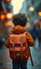 Obraz premium Funny little kid with backpack