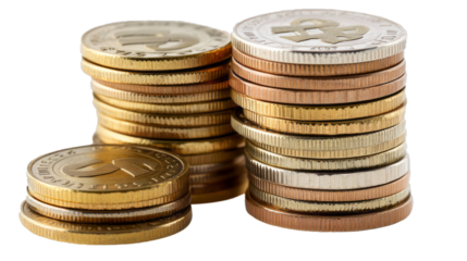 A stack of nice euro coins isolate on transparency background png