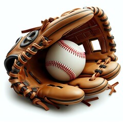 baseball ball in baseball glove isolated on white